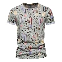 通用 Men's Summer Short-Sleeved T-Shirt Round Neck Cotton Cactus Printed Beach T-Shirt