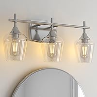 Pia Ricco Brushed Nickel Vanity Lights for Bathroom, 23 Inch Industrial Wall Light Fixtures, Bathroom Vanity Light Over Mirror with Clear Glass Shade for Kitchen, Bedroom, Living Room