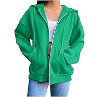 Women Casual Sweatshirt Zip Up Hoodie Oversized Jacket Drawstring Pocket Loose Fit Trendy Fall Clothes For Teen Girls