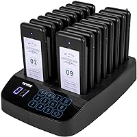 F101 Restaurant Pager System 16 Pagers, Max 98 Beepers Wireless Calling System, Touch Keyboard with Vibration, Flashing and Buzzer for Church, Nurse,Hospital & Hotel