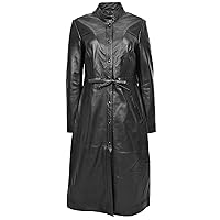 Womens Real Leather Long Coat Trendy Slim Fit Full Length Trench Overcoat Gamora Black