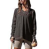 Women's Oversized Long Sleeve Tee Shirt Tshirt Pull-on Basic V Neck T Shirt Blouse Tunic Top with Thumbholes