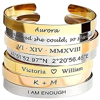 MignonandMignon Cuff Engraved Bracelet Graduation Gift for Her Personalized Bangle Custom Name Inspirational Friendship Bridesmaid Proposal Coordinate - FBR