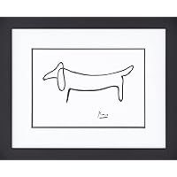 Buyartforless Framed The Dog (Le Chien) Drawing by Pablo Picasso 14x11 Art Print Poster Double Mat, Black, White