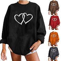 Cute Sweatshirts for Teen Girls Couples Gift Heart Print Mock Neck Tops Thermal Date Flannel Shirts for Women