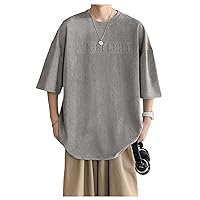 Verdusa Men's Letter Embossed Drop Shoulder T Shirt Half Sleeve Oversized Tee Top Light Grey X-Large
