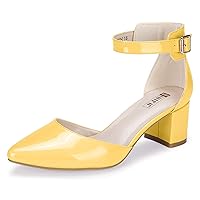 IDIFU Women's IN2 Pedazo Dress Shoes Low Block Heels Comfortable Chunky Closed Toe Ankle Strap Wedding Pumps