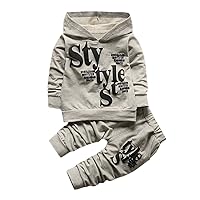 1 Yr Boy Clothes Tops Pattern Set Toddler Baby Pants 2PCS Clothes Style Letter Boy Hood Print Boys Boys (Grey, 90)