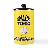 Charlie Brown Snack Time! Dog Treat Jar | 10 x 5 Charlie Brown Snack Time Ceramic Dog Treat Jar with Lid, Dishwasher Safe Peanuts Yellow Dog Food Storage Cylinder,FF17836