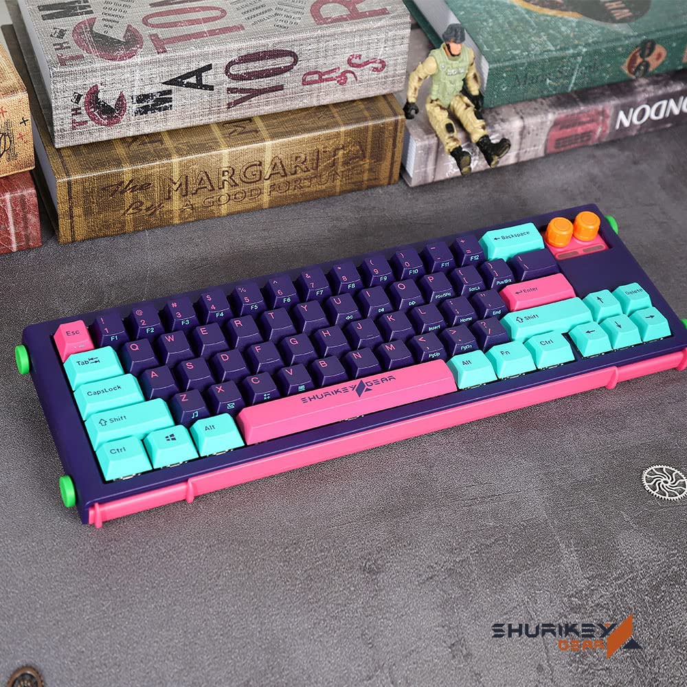 Shurikey 65% Wireless Mechanical Keyboard, Wired Gaming Keyboard, White LED Backlit (Varmilo EC V2 Rose Switch) for Windows Mac OS Android - Hanzo 003