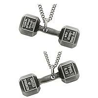 Shields of Strength Women’s Antique Finish Dumbbell Necklace Phil 4:13 Christian Jewelry Silver Finish Stainless Steel Curb Chain Gift Women Athletes