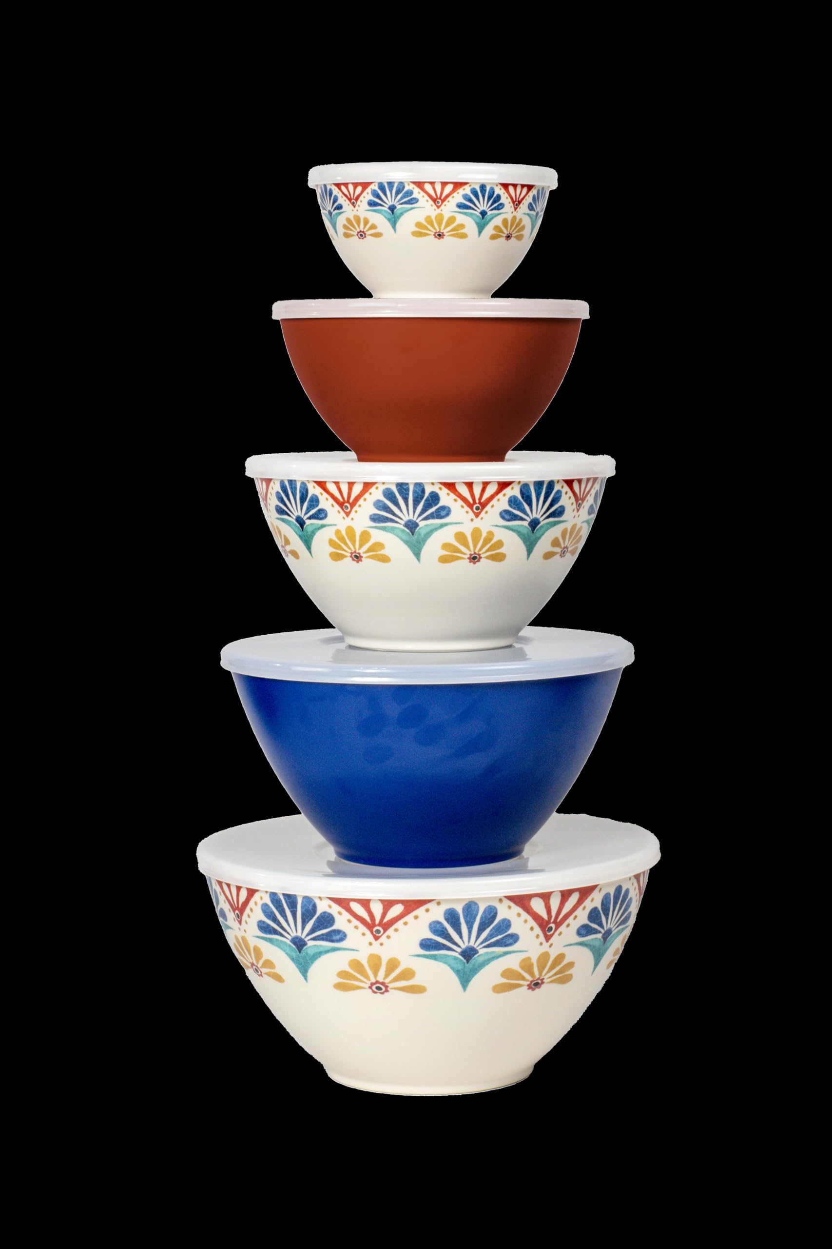 Abode Homewares by TarHong Rio Medallion Set of 5 Melamine Mixing Bowls with Lids for Mixing and Kitchen Storage