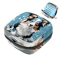 Portable Period Kit Bag Feminine Product Pouch for Girls for Pads Bag and Tampons with Zipper, Cute Dog,