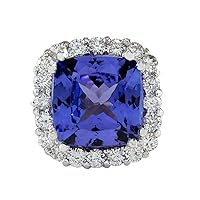 5.35 Carat Natural Blue Tanzanite and Diamond (F-G Color, VS1-VS2 Clarity) 14K White Gold Luxury Cocktail Ring for Women Exclusively Handcrafted in USA