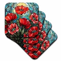 3dRose Pretty Image of Stained Glass Red Poppy Flower Background - Coasters (cst-384262-1)