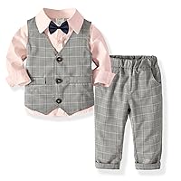 Track Active Jackets Toddler Baby Kids Boy 3PCS Clothes Set Bowtie Gentleman Vest Long Lightweight (Pink, 5-6 Years)