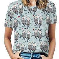 Sea Otter Pattern Women's Print Shirt Summer Tops Short Sleeve Crewneck Graphic T-Shirt Blouses Tunic