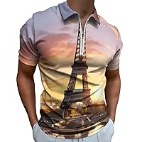 Eiffel Tower Men’s Polo Shirt Slim Fit Short Sleeve Golf Shirts Casual Work T Shirts