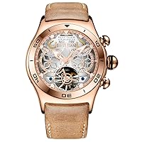 REEF TIGER Sport Mens Tourbillon Watch Multi-Functional Rose Gold Skeleton Automatic Watches RGA703 (RGA703-PWB)