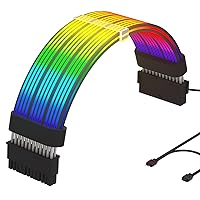 Sirlyr 24 Pin RGB Cable,RGB PSU Cables Extensions - 5V 3Pin Addressable ARGB Motherboard Power Supply fit Black PC Case Build Black Style
