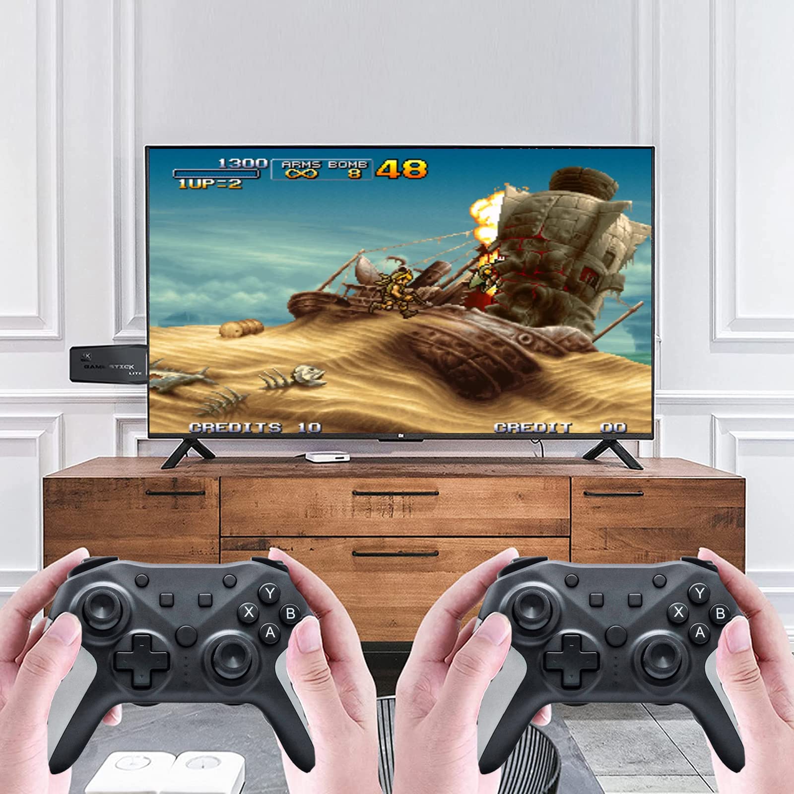 ScienSta Wireless Retro Game Console, Plug and Play Video Game Stick Built in 10000+ Games, 4K High Definition HDMI Output for TV with Dual 2.4G Wireless Controllers,9 Classic Emulators