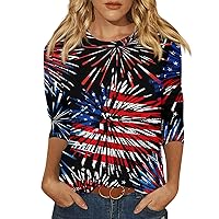 Women's Fashion Casual 3/4 Sleeve Printed Round Neck Top Pullover Tee Casual Loose Shirts