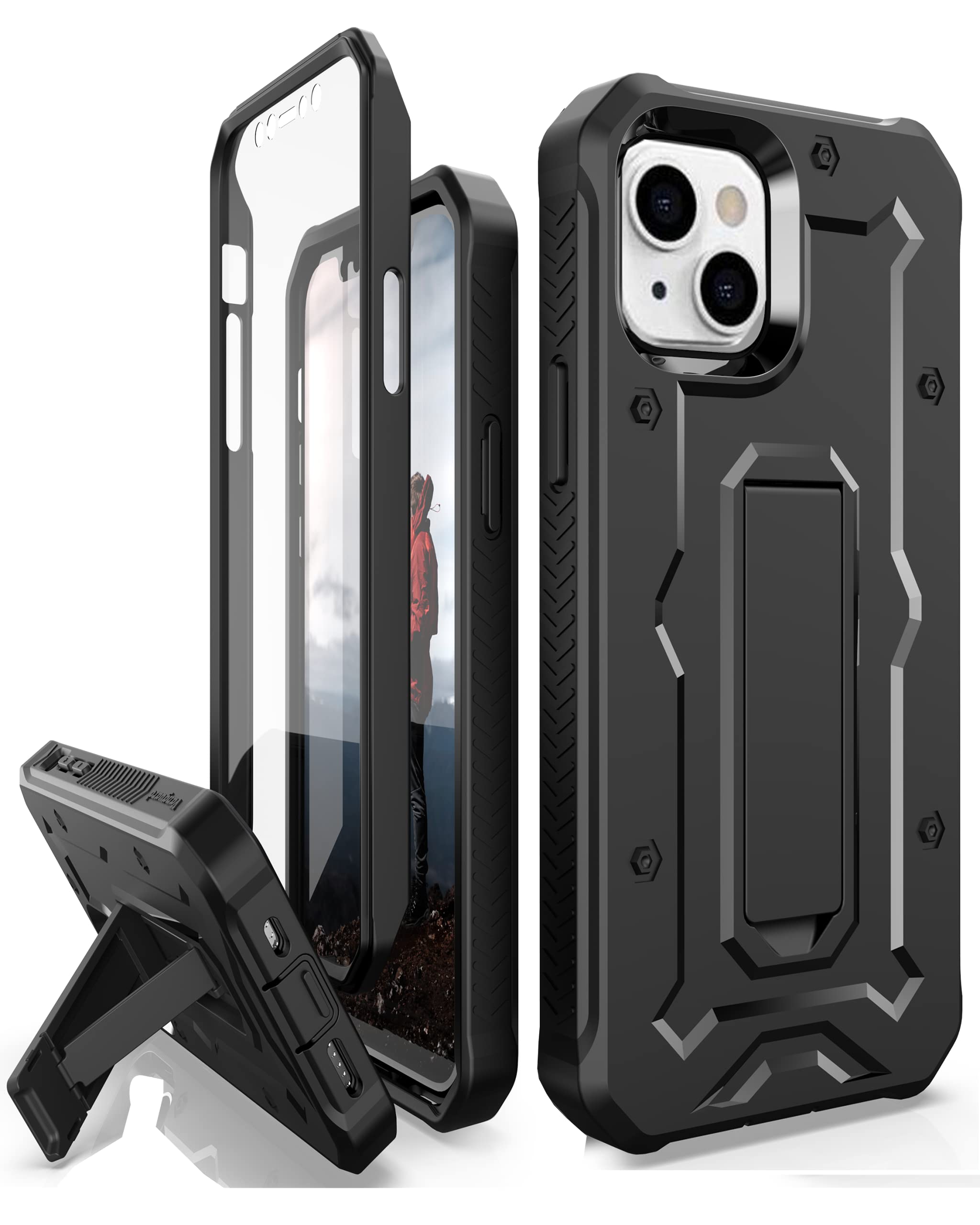 CaseBorne ArmadilloTek V Compatible with iPhone 14 Case/iPhone 13 Case - [Up to 21 Feet Drop Proof] - Military Grade Full Body Heavy Duty with Built-in Screen Protector and Kickstand - Black
