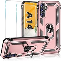 for Samsung Galaxy A14 5G Case with Screen Protector [Military Grade Drop] Heavy Duty Silicone Rugged Shockproof Protective Cover for Samsung Galaxy A14 5G Phone Case with Ring Kickstand Hard (Pink)