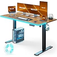 Marsail Electric Standing Desk with LED Lights, 55 * 24 Inch Adjustable Height Sit Stand up Desk for Home Office Furniture Computer Desk with 3 Memory Presets, Headphone Hook