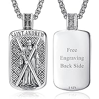 St. Michael Necklace 925 Sterling Sliver Catholic Jewelry Amulet Jewelry Religious Gifts St Michael Pendant for Men with Stainless Steel Pearl Chain 22+2inch(60cm)