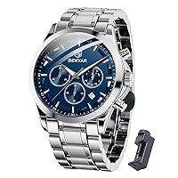 Benyar Watches Men's Chronograph Men's Watch 30 m Waterproof Analogue Quartz Watch Men's Business Calendar Sports Watch Gift for Men