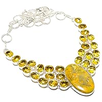 Bumble Bee Jasper, Citrine Gemstone 925 Sterling Silver Necklace 18