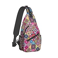 Boho Ethnic Sling Bag Crossbody Travel Hiking Bags Mini Chest Backpack Casual Shoulder Daypack for Women Men with Strap Lightweight Outdoor Climbing