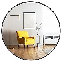 Round Mirror, Black Round Mirror 24 inch, Round Wall Mirror Metal Frame, Round Bathroom Mirror, Circle Mirrors for Wall, Living Room, Bedroom, Vanity, Entryway, Hallway.