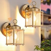 Dusk to Dawn Sensor Outdoor Wall Sconce, Exterior Waterproof Wall Mount Lanterns, Gold Front Porch Lights with Clear Beveled Glass, 2 Pack