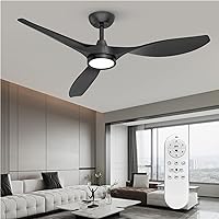 Ceiling Fans with Lights and Remote, 52 Inch Large Airflow Indoor Ceiling Fans with Quiet DC Motor and 3 Colour Temperature Black Noiseless Attractive Design ABS Blades