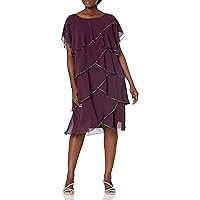 S.L. Fashions Women's Plus Size Capelet Tier Dress with Beaded Detail