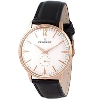 Peugeot Men's Vintage Business Watch - Retro Style, Analog Movement with Remote Sweep Second Hand and Black Leather Strap