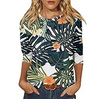 Womens Tops Summer Crew Neck Vintage Womens Spring Tops 3/4 Sleeve Printed Work Clothes for Women