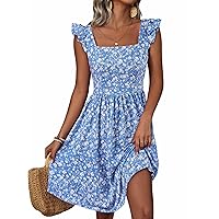 Loemes Summer Cute Floral Flowy Knee Length Sundressses Beach Dress for Women 2024