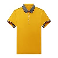 Men's Slim Fit Plaid Collar Polo Shirts Classic Printed Collar Stretch Golf Tee Casual Regular Lapel Short Sleeve