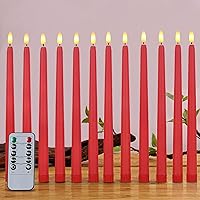 duduta Red Flickering Flameless Taper Candles with Remote Timer, Battery Operated Christmas LED Candlesticks Set of 12