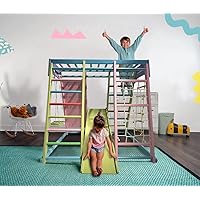 Avenlur Magnolia Indoor Playground 7-in-1 Jungle Gym Playset for Kids 2-6yrs - Slide, Climbing Wall, Rope Wall Climber, Monkey Bars, Swing - Waldorf and Montessori Style Wooden Climb Set. USA Company.