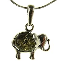 BALTIC AMBER AND STERLING SILVER 925 ELEPHANT ANIMAL PENDANT NECKLACE - 10 12 14 16 18 20 22 24 26 28 30 32 34 36 38 40