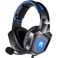 Surround Sound Gaming Headset with Microphone, Gaming Headphones for PS4 PS5 Xbox One PC with LED Lights, Playstation Headset with Noise Reduction 7.1 Over-Ear and Wired 3.5mm Jack (Blue)
