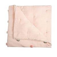 Crane Baby Blanket, Soft Cotton Pom Pom Nursery and Toddler Blanket for Boys and Girls, Light Pink, 36” x 36”