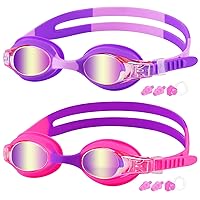 COOLOO Kids Goggles for Swimming for Age 3-15, 2 Pack Kids Swim Goggles with Nose Cover, No Leaking, Anti-Fog, Waterproof