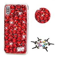 STENES Bling Case Compatible with iPhone 13 Pro Max Case - Stylish - 3D Handmade [Sparkle Series] Bling Pretty Rhinestone Design Crystal Rhinestone Glitter Cover Case - Red
