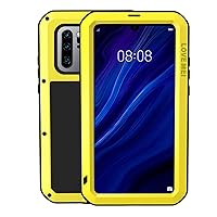 Compatible with Huawei P30 Pro Aluminum Alloy Metal Bumper Silicone Full Body Hybrid Case Built-in Gorilla Glass Waterproof Shockproof Heavy Duty Armor Defender Tough Case for P30 Pro(Yellow)