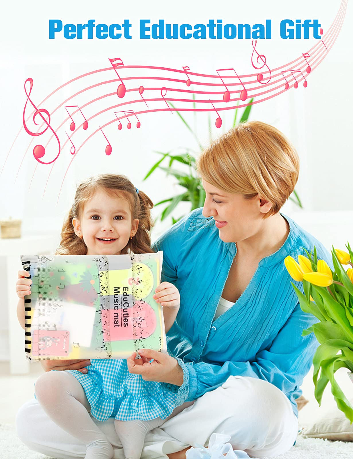 EduCuties Floor Piano Mats, Baby Musical Keyboard Touch Playmat Toys for Toddlers with Different Animal Music Sound for Early Learning Education, Blanket Birthday Gift for Baby Boys Girls